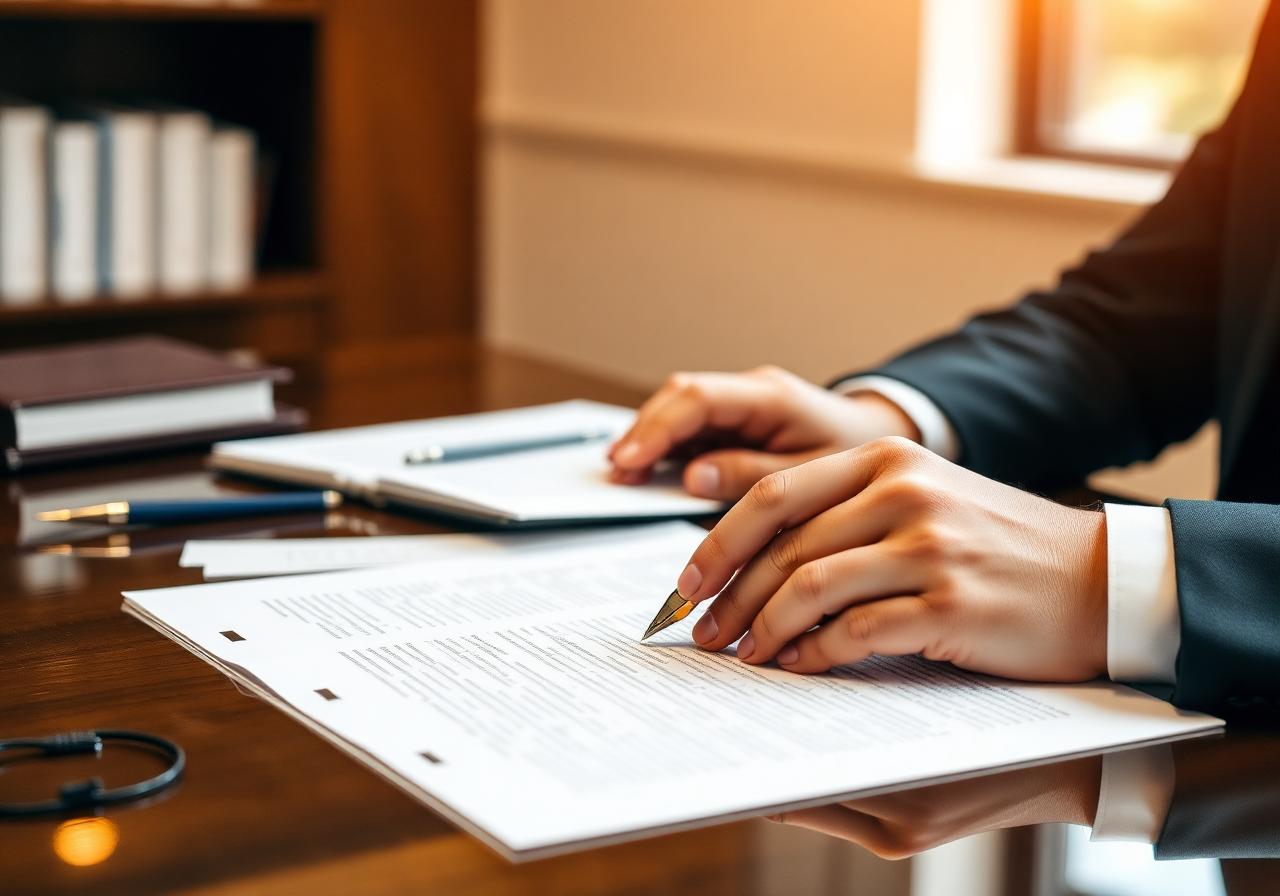 Divorce attorney reviewing paperwork